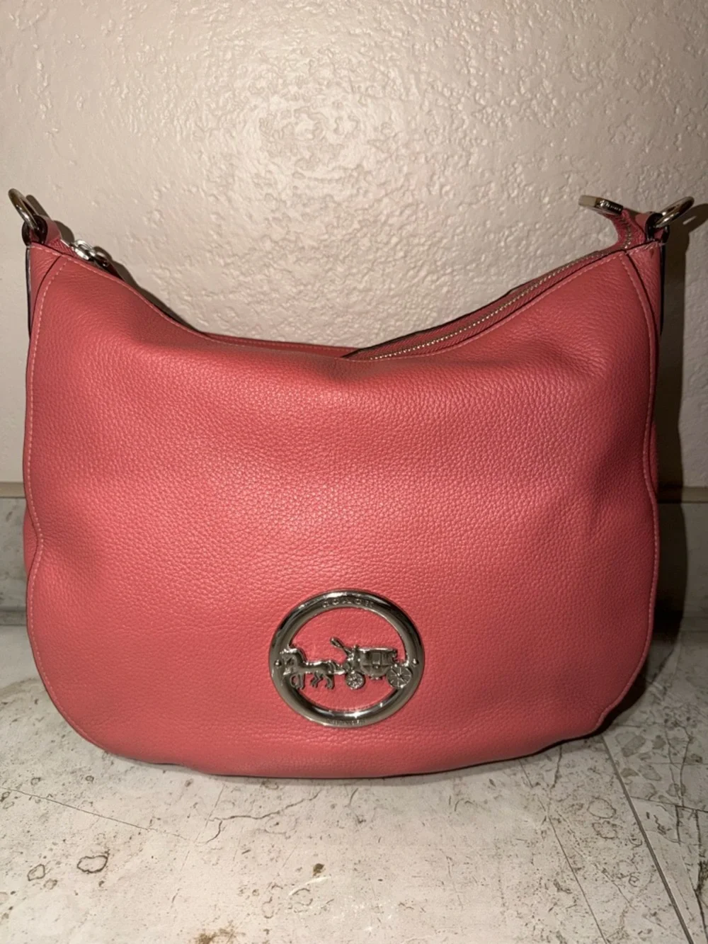 Coach Coral Pink Pebbled Leather Hobo Bag